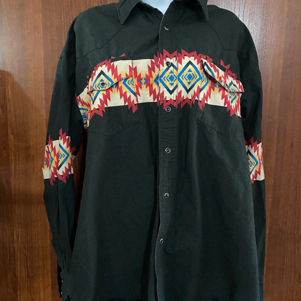 Rustler shirt Lot of 2 Black Shirt with Colorful Geometric Pattern purple blue